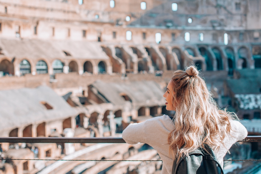 woman at the Colosseum in Italy