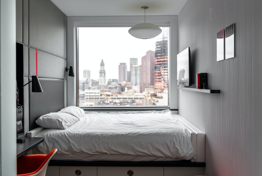a furnished room in a city