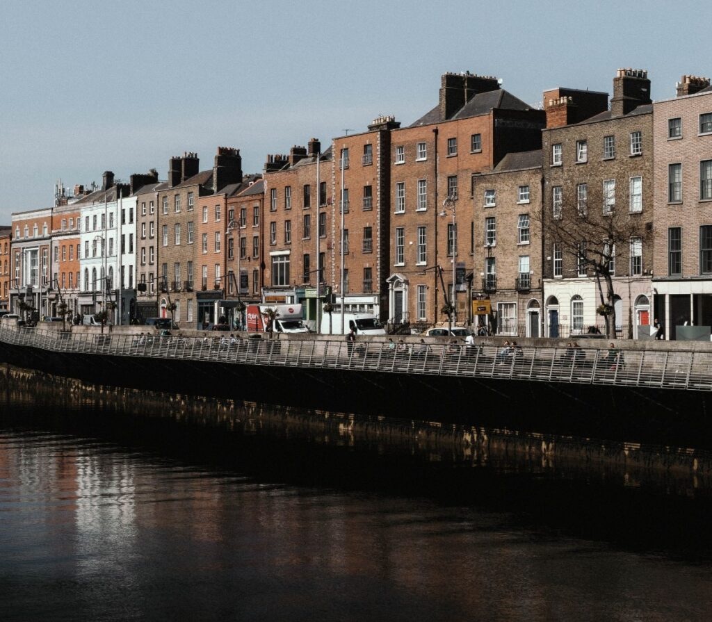 Apartments along the River Laffey in Dublin, Ireland.