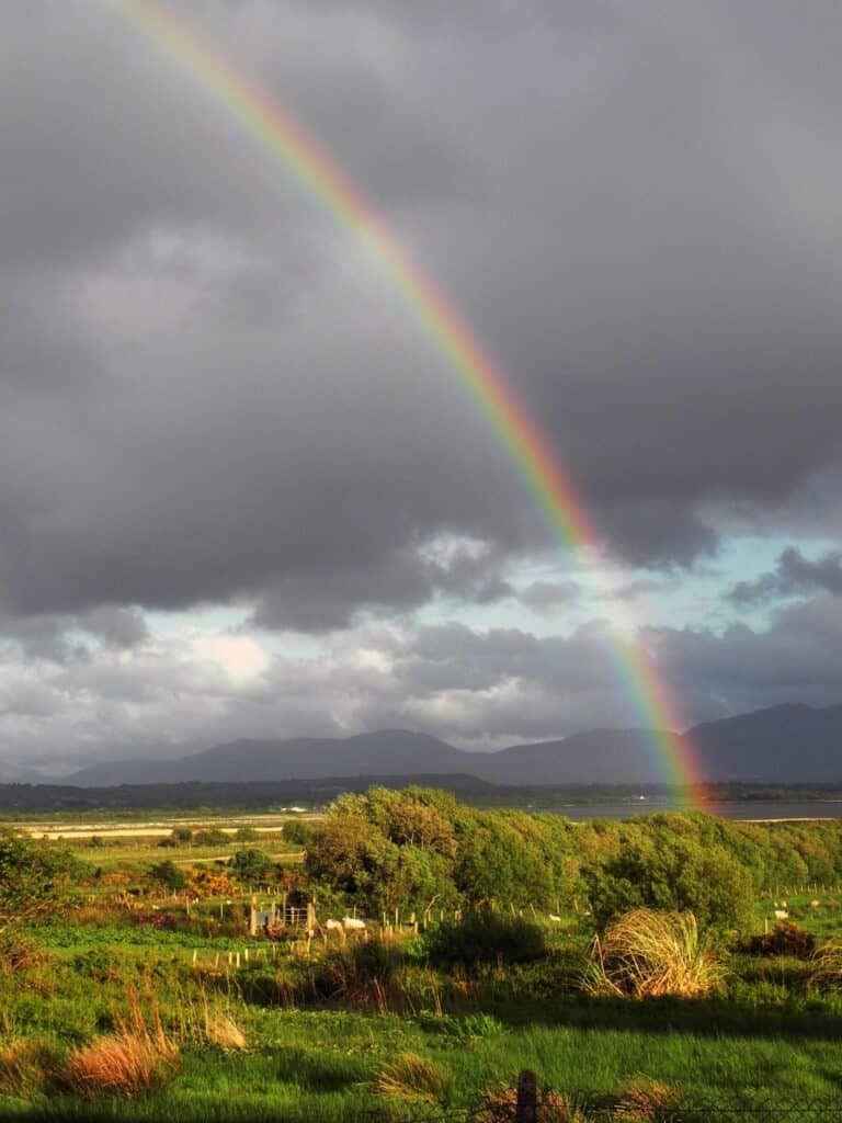 a rainbow in the Irish countryside