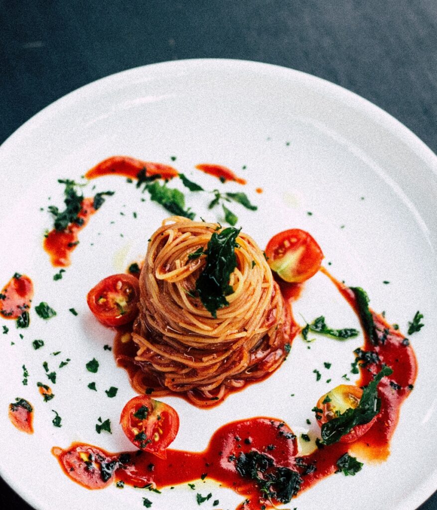 fine dining, plated spaghetti