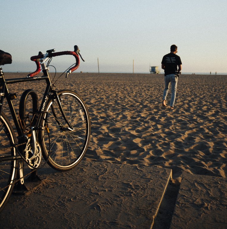 biking along the beach in Los Angeles