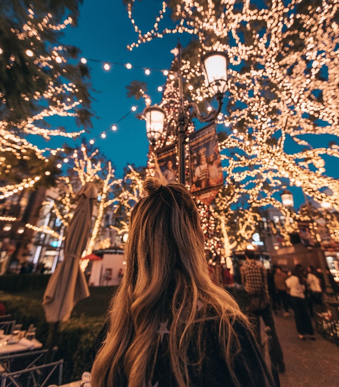 Christmas lights in a city