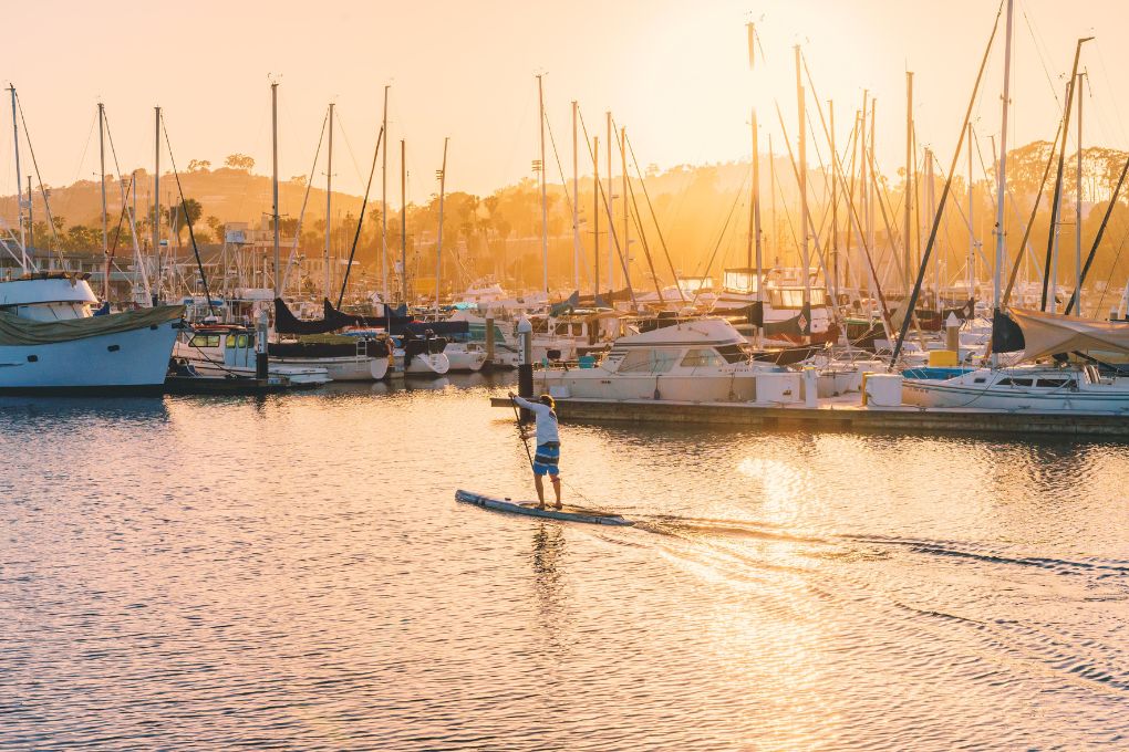 man paddling in Santa Barbara Harbor