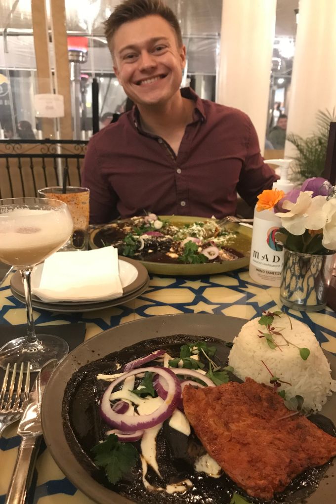 eating mole enchiladas and mezcal cocktails at Madres Torrance