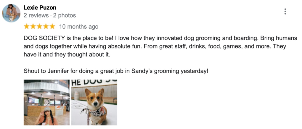 a Google review of Dog Society