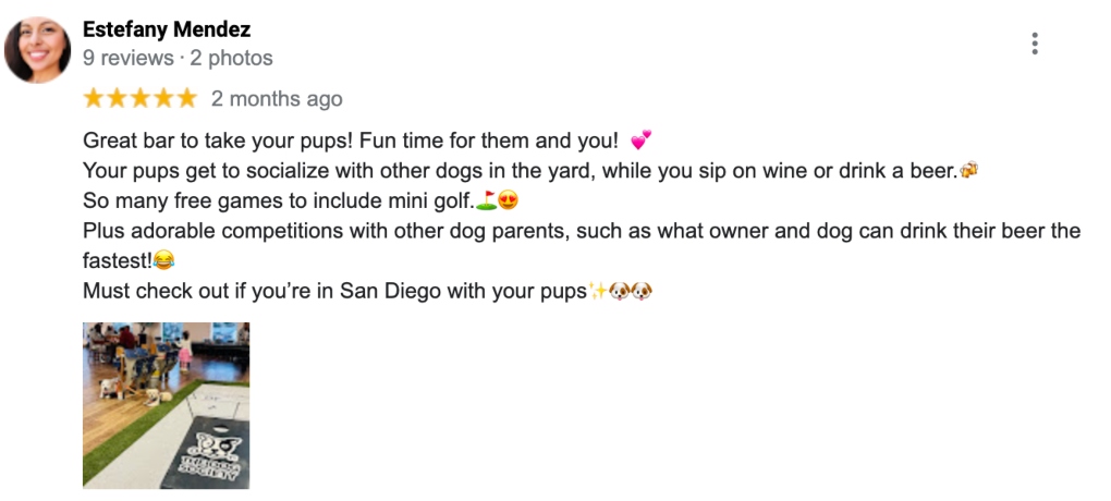 Google review for the Dog Society San Diego
