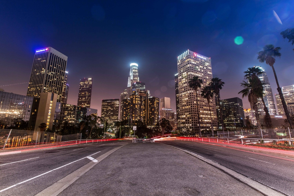 Los Angeles business district at night