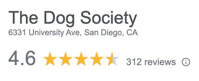 Google Reviews rating for the Dog Society San Diego