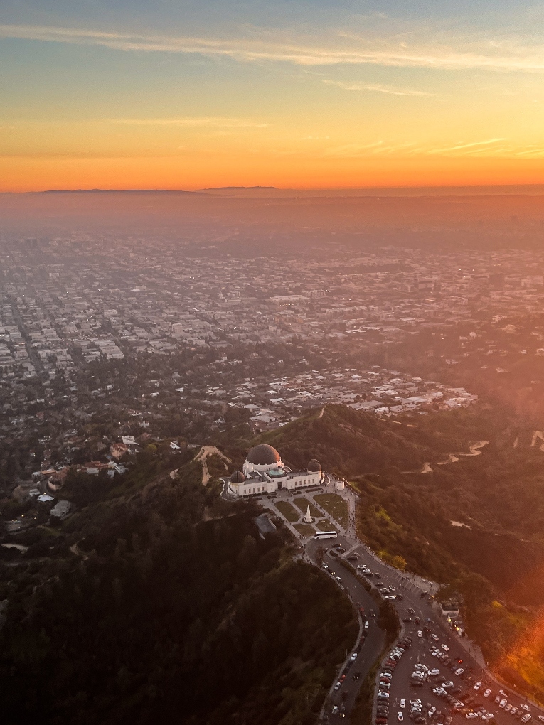 sunset aerial view of Hollywood