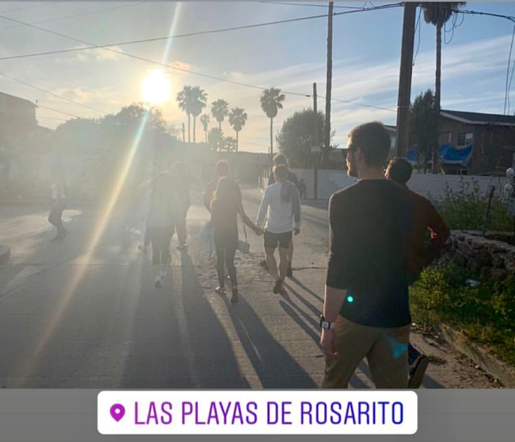 walking with a group of friends to Rosarito beach